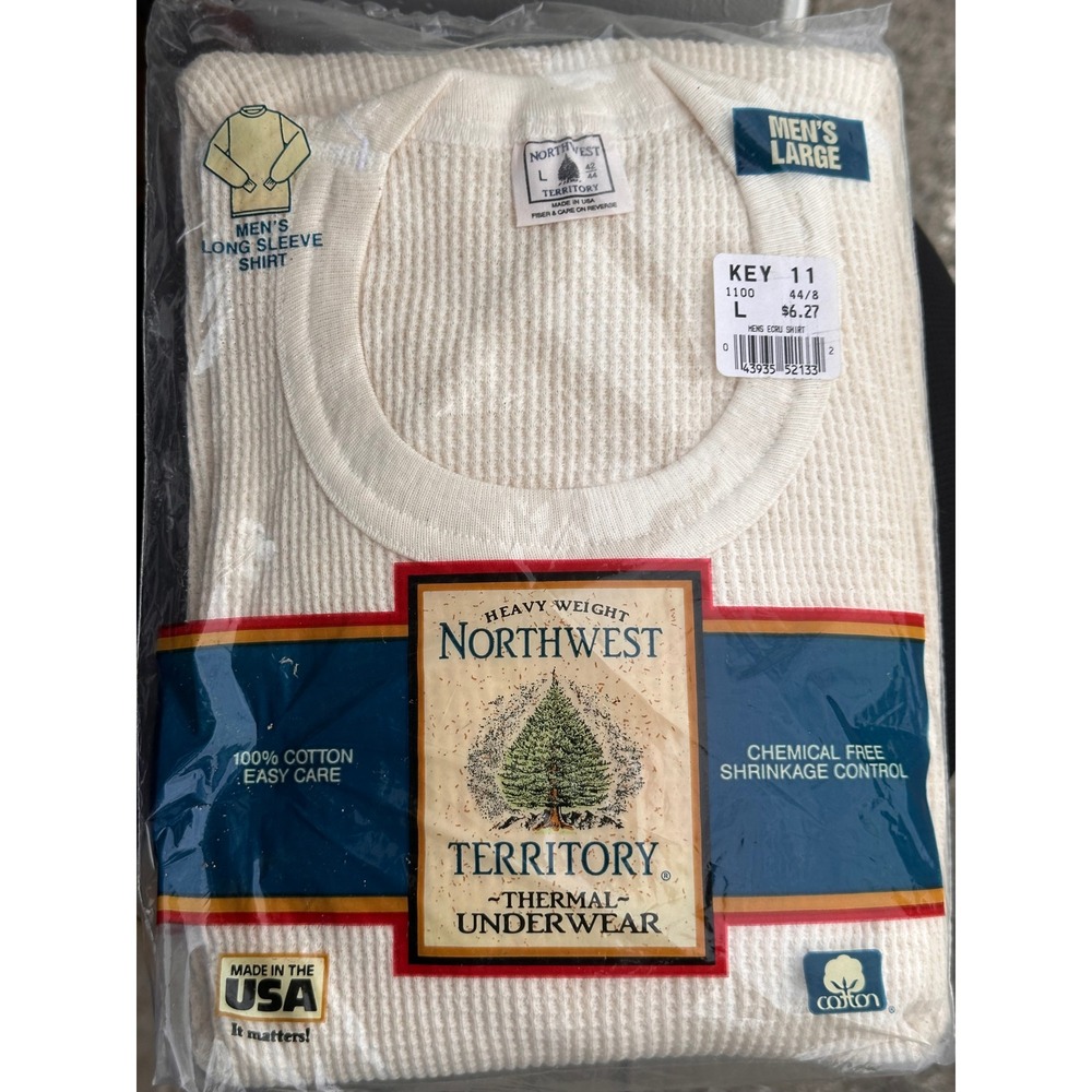 Vintage Northwest Territory Mens Thermal Shirt L Waffle Knit Made USA Deadstock